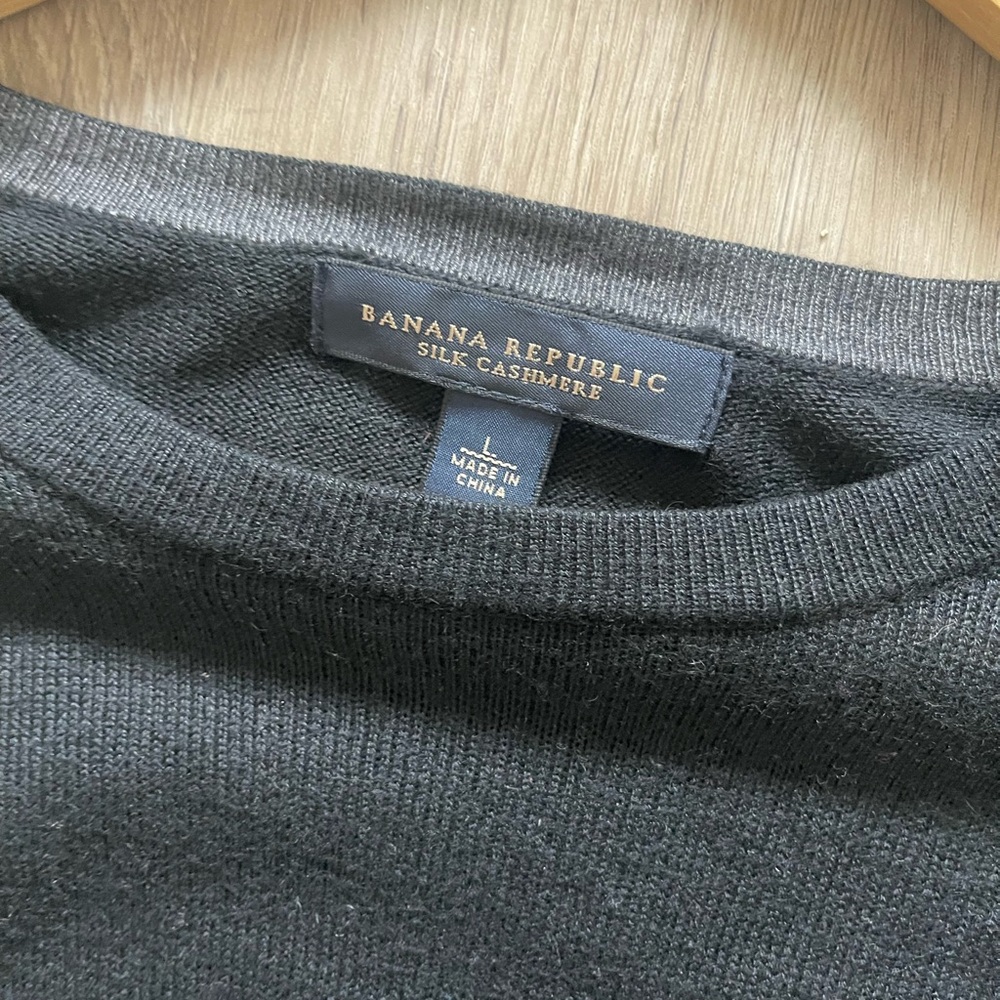 Banana Republic Silk Cashmere Sweater Black Lightweight Crewneck Pullover Size L - Picture 5 of 5